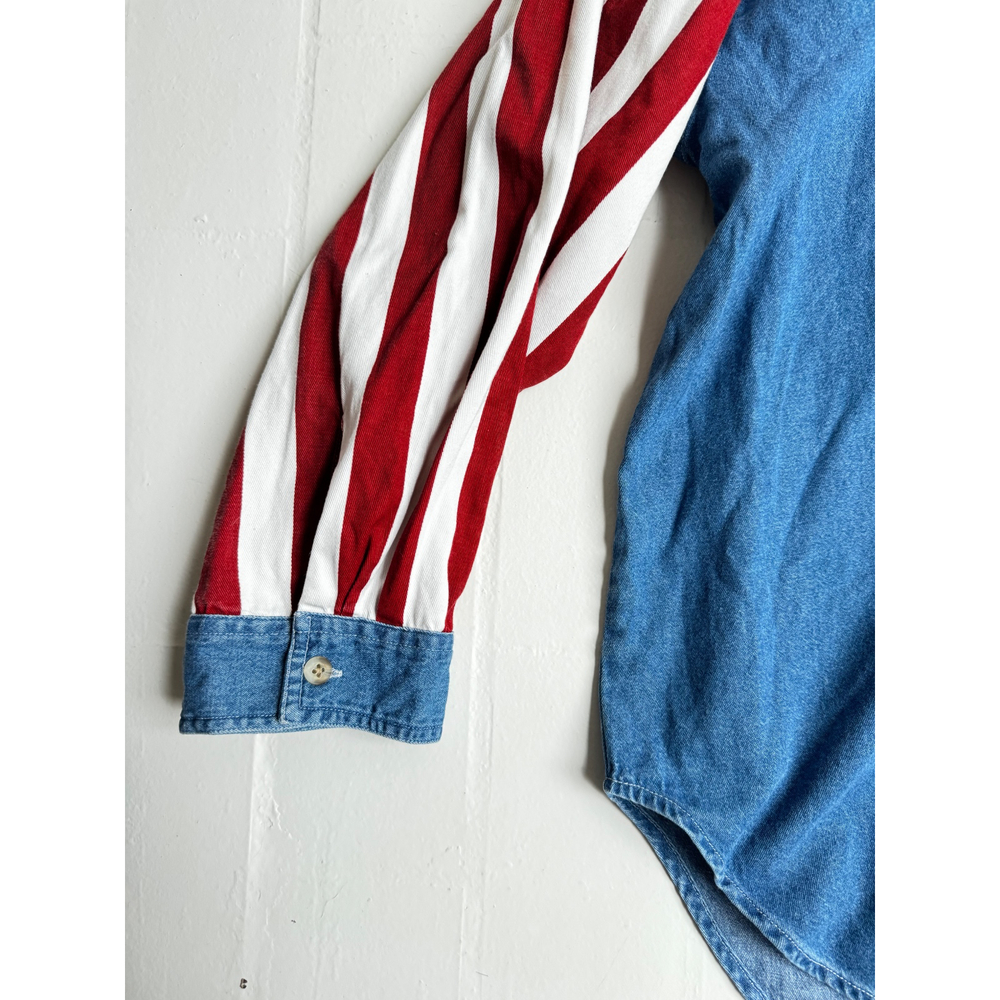Vintage 90's Denim‎ Womens Shirt Size 26 American Flag Embroidered Bear USA - Picture 4 of 6